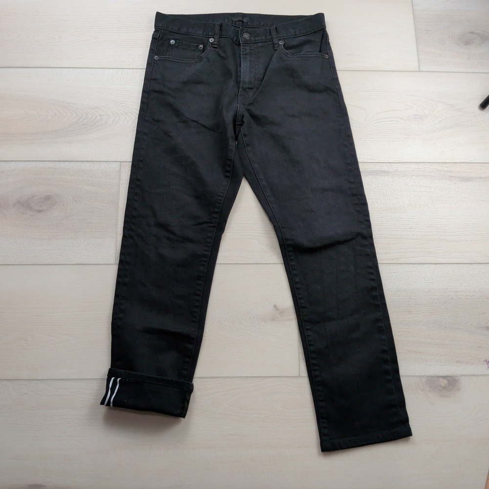 Uniqlo Selvedge Jeans Mens 31x34 (Fits 31x29) Black Slim Straight Low Rise Denim